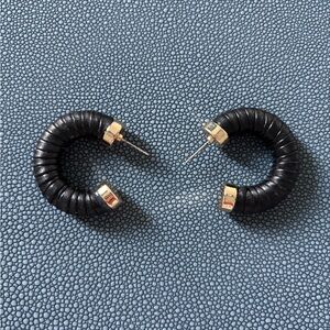 Chic Black and Gold Leather Wrapped Hoop Earrings
